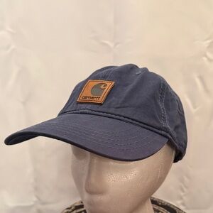 Carhartt Navy Blue Baseball Cap with Brown Leather Patch